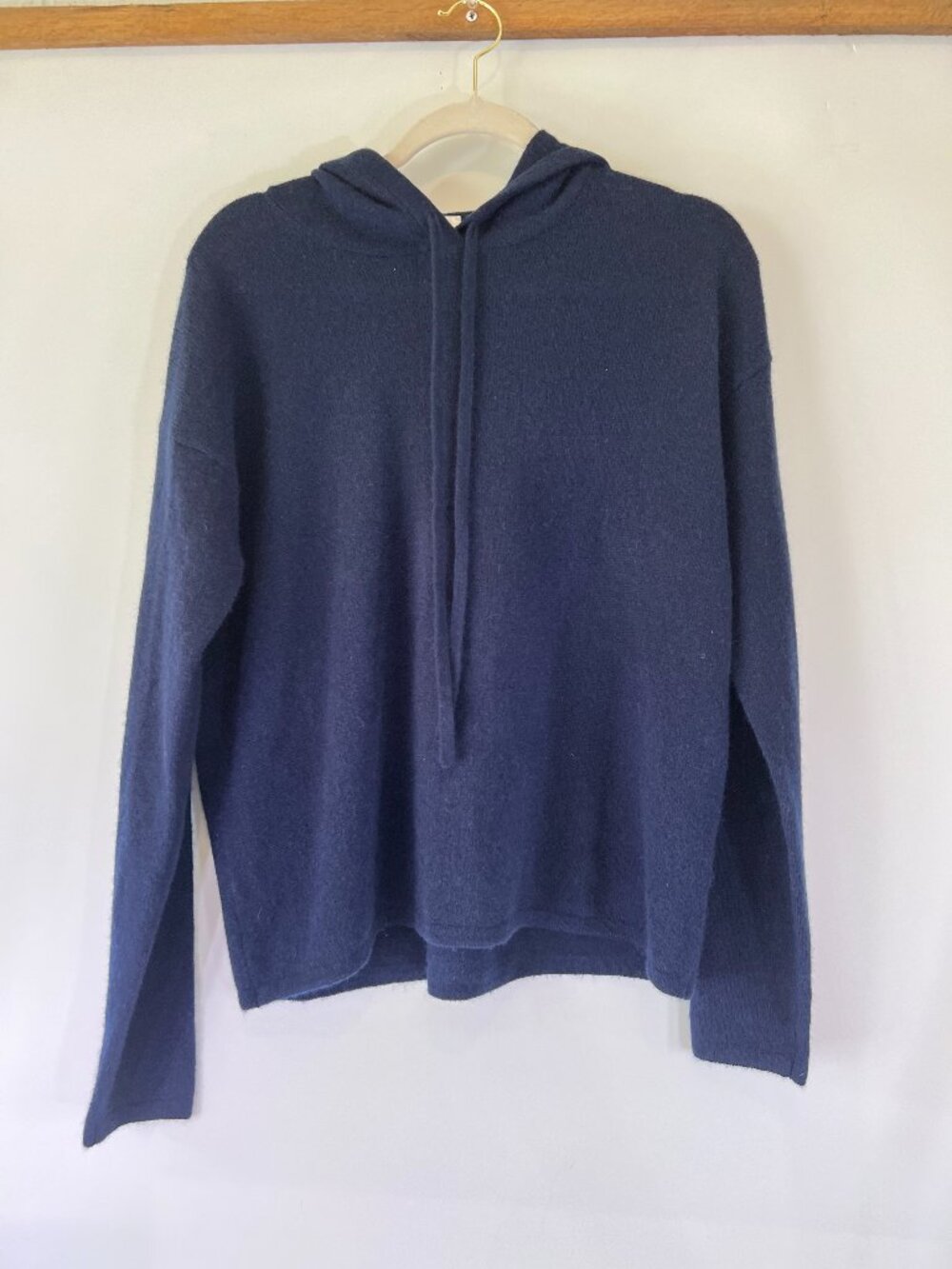 Nordstrom Womens M 100% Cashmere Hoodie Sweater Navy Blue Pullover Luxury